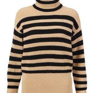CAbi Black and Tan Striped Turtleneck Sweater